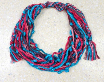 5835 yarn, light, colorful necklace; Multistrand necklace, statement rope necklace, chunky layered necklace