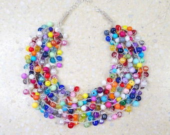 6060 rainbow, colorful crochet necklace; a colorful rainbow necklace; colorful necklace; colorful statement; perfect for summer;