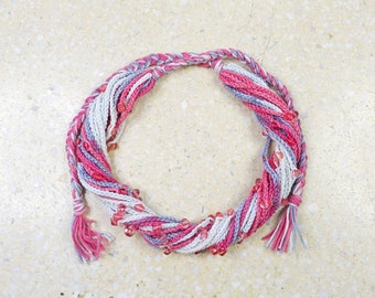 5828 coral pink, yarn necklace; Multi Strand necklace, statement rope necklace, chunky layered necklace