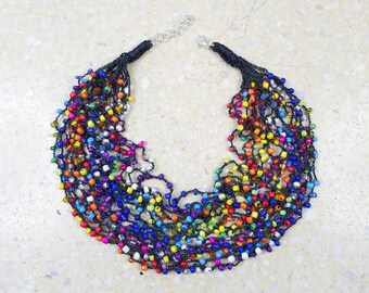 5892 color rainbow sky necklace; necklace glass; crochet necklace; light, effective necklace; gift necklace; cobweb necklace