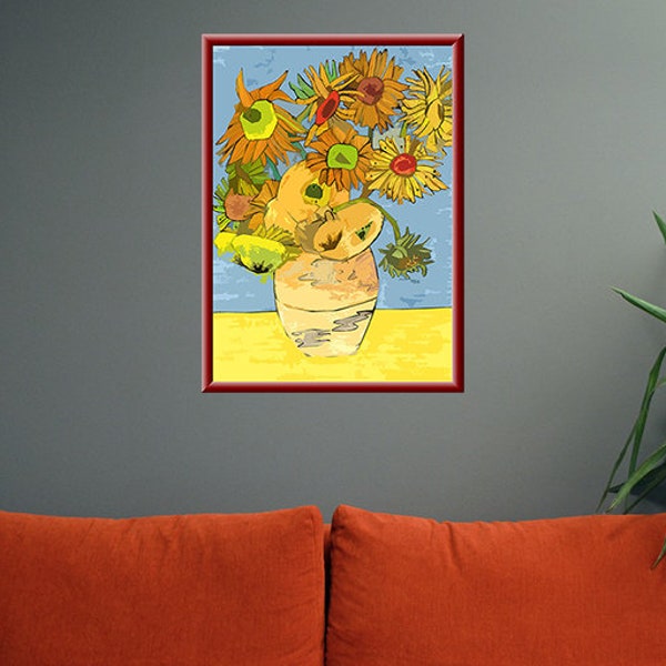 6-3 pcs "ZEN SUNFLOWERS" digital file; drawing, graphics; A4+A3; cutout; drawing, poster, sunflowers van gogh