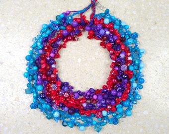 5612 collar de color crochet; collar rojo, azul, morado; collar informal; collar de regalo