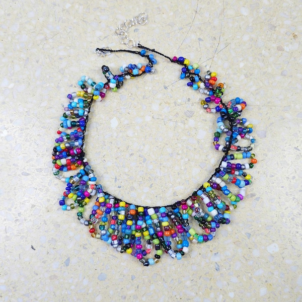 6078 colorful crochet necklace; a colorful necklace; colorful necklace; colorful statement; delicate necklace; glass