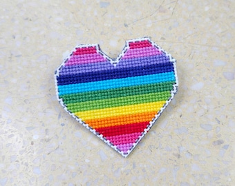 6237 embroidered brooch, pin; colorful, rainbow; heart; pin it wherever you want; gift for a child, for her, for him