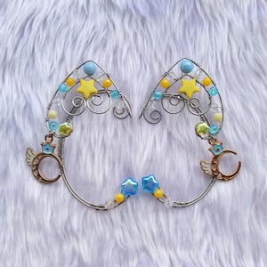 Astral Muse Blue and Gold Wire Wrapped Cat/Elf Ear Cuffs