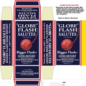 Printable Globe Flash Salutes DIY Firework Collectors Box Digital-Download-JPEG-JPG Exact Replica of Vintage Firework Display Box