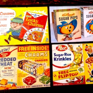 Retro Mid Centry Modern Retired Cereal Brands Kellogg&#39;s, Nabisco, Post, etc  1960&#39;s - 1970&#39;s &#39;s era laminated placemats set of 4 Your Choice