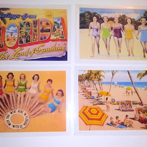 Schöne Retro Vintage Aussehende Alt Florida Postkarten Stil "The Good Old Days" Heavy Duty Laminierte Tischsets Set von 4