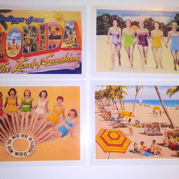 Beautiful Retro Vintage Looking Old Florida Post Card Style "The Good Old Days" Heavy Duty Laminated Placemats Set of 4