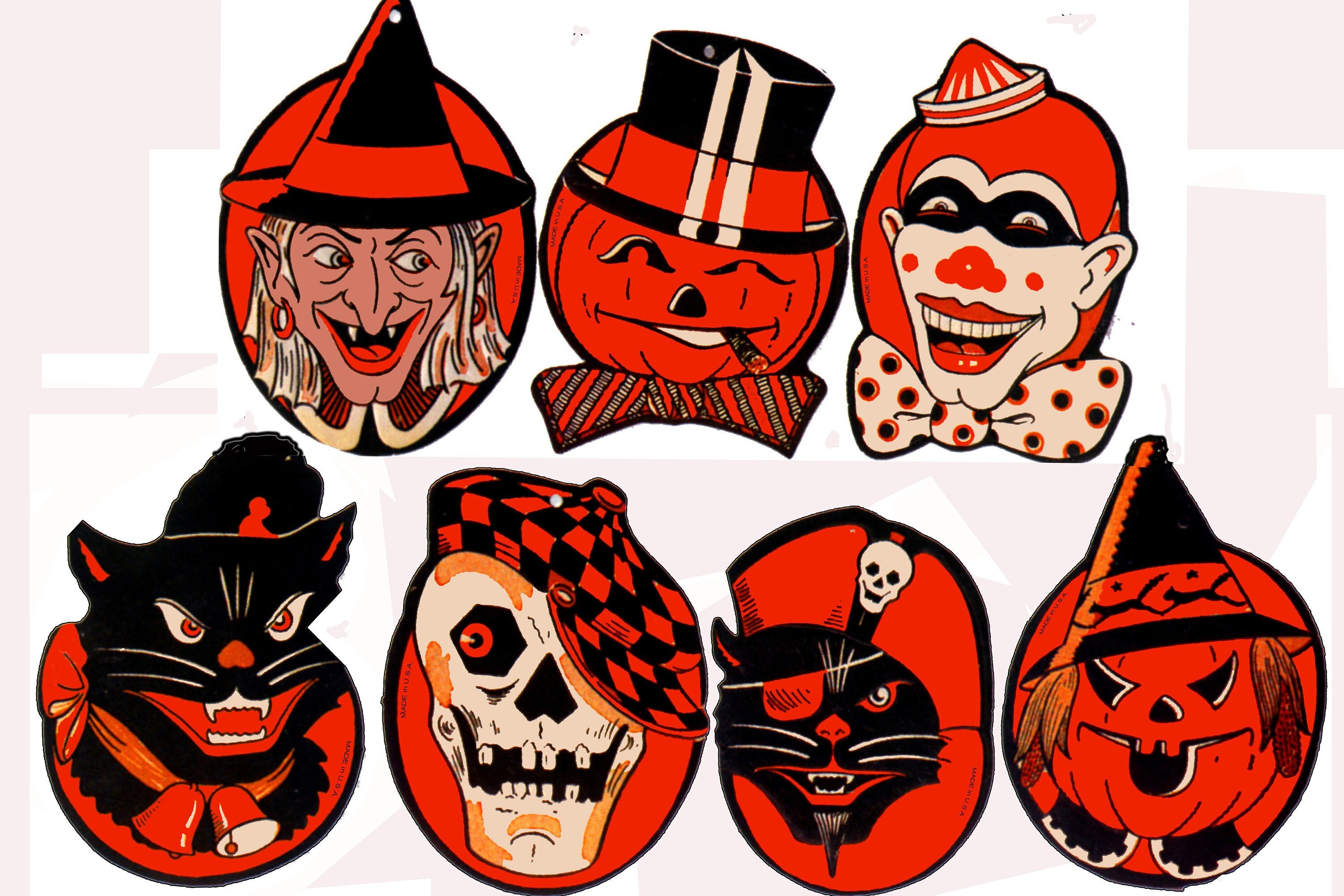 Beistle 6 Stück Retro Halloween Anstecknadel – Totenkopf-Motiv, 5,1 Cm, Orange/schwarz/weiß, Vintage Design