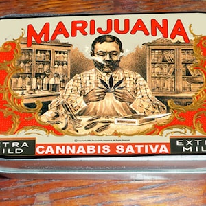 Mad Scientist, Chemist or Pharmacist Marijuana Cannabis Sativa Joint Weed Stash Pot Storage Decorative Tin