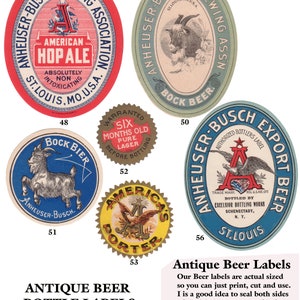Printable Vintage Antique Beer Bottle Labels Digital Download JPEG.JPG Anheuser-Busch Faust Beer & More 10 Designs 2 Sheets