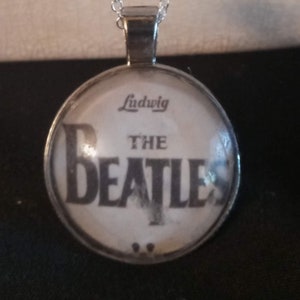 Vintage Hippie Boho Looking The Beatles Ludwig Drums Pendant with 20&quot; Silver Chain and Black Velvet Bag