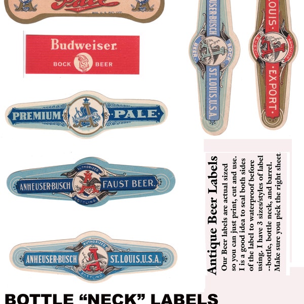 Vintage Antik Bierflasche Hals label Designs Digital Download JPEG.JPG Budweiser Anheuser 7 FlaschenHals Designs