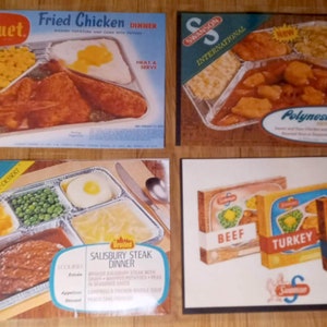 Retro Mid Century Modern Looking Hilareous Old TV Dinner Swanson, Banquet Laminated Placemats Set of 4
