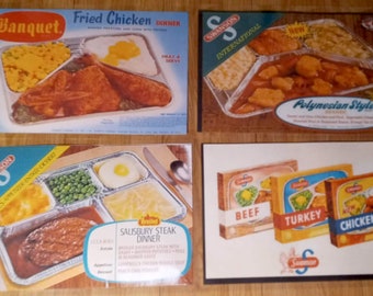 Retro Mid Century Modern Looking Hilareous Old TV Dinner Swanson, Banquet Laminated Placemats Set of 4