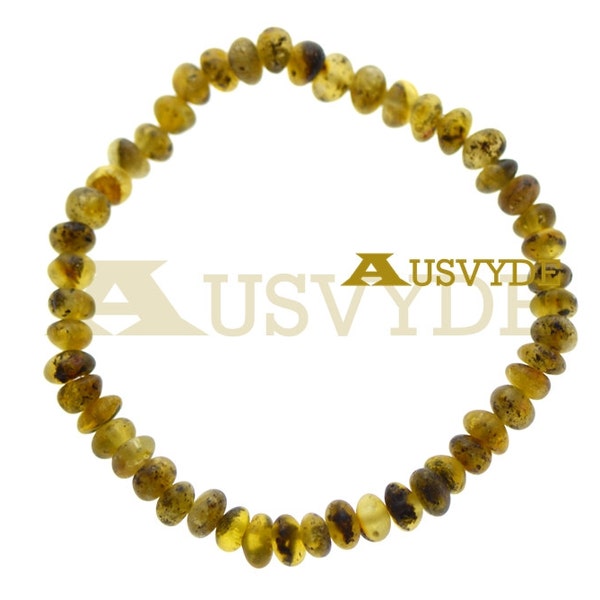 Green Baroque Raw (unpolished) Baltic amber bracelet for Adults Healing Amber Beads Natural 18 cm (7,1 inch) ~6,2 mm 5448