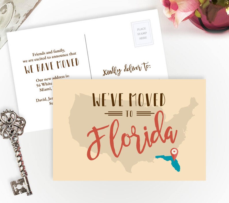 PRINTED Florida State New Address Announcement Card We Etsy