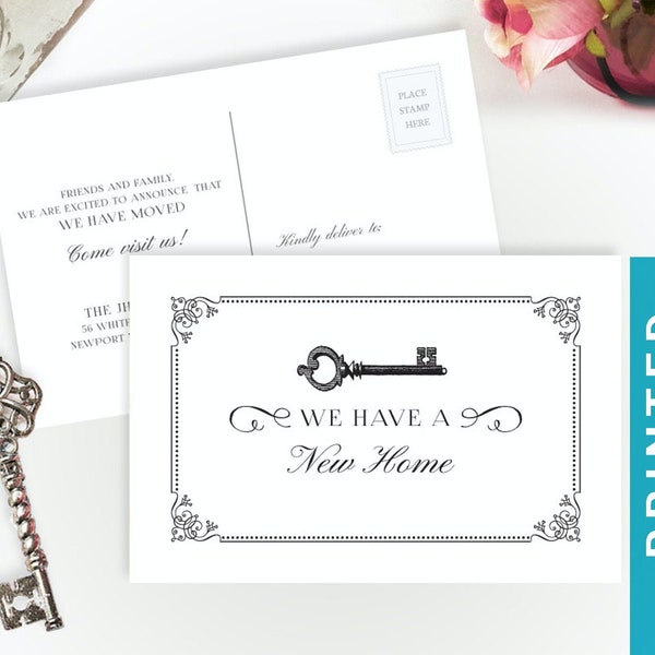 New home announcement card   Vintage key change of address postcard printed on premium card stock   We have moved postcards