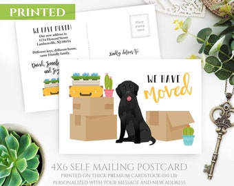 Dog owner moving postcards   Black Labrador retriever we have moved new home card