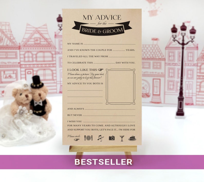Alternative guest book Wedding advice cards printed on kraft cardstock PRINTED Wedding mad libs