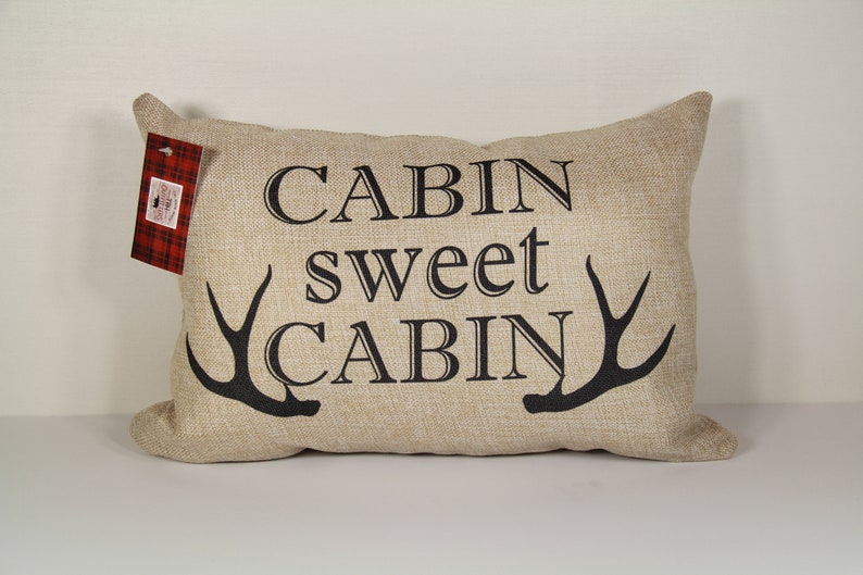 Cabin Pillow Cover Cabin Sweet Cabin With Antlers 12 X Etsy