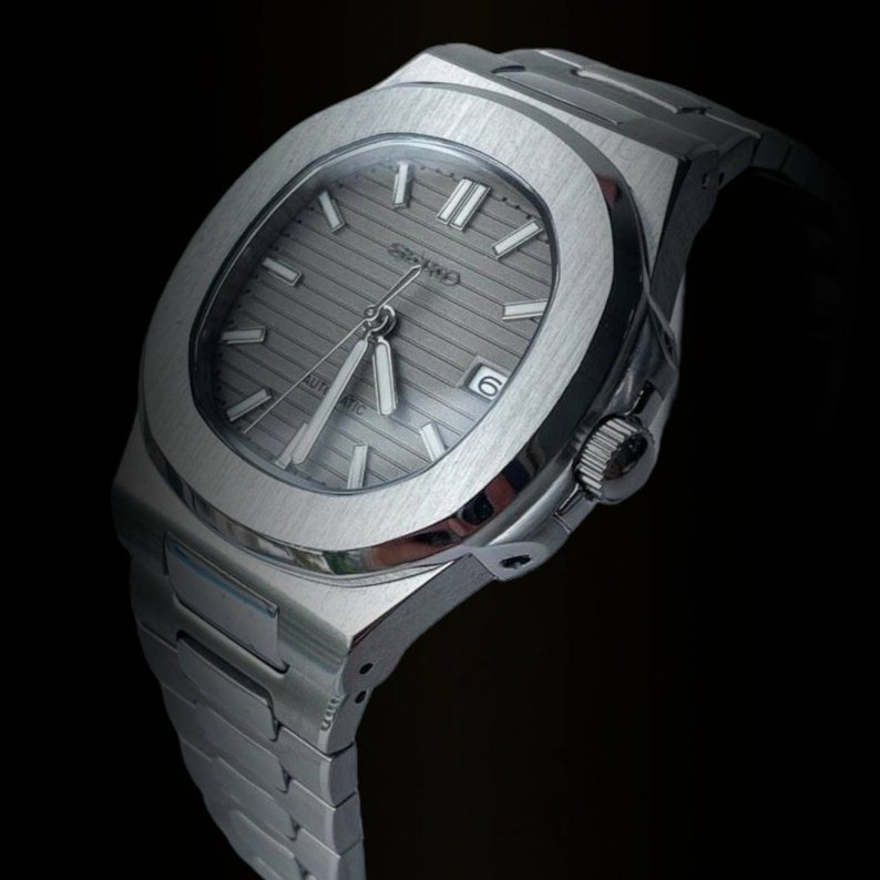 Seiko Mod 41mm Nautilus Custom Watch Automatic NH35A Gray Dial Etsy