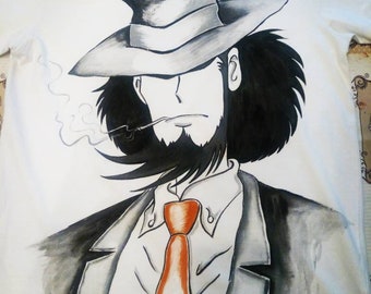 Ritratto su maglietta Jigen Lupin dipinto a mano t-shirt con ritratti su ordinazione