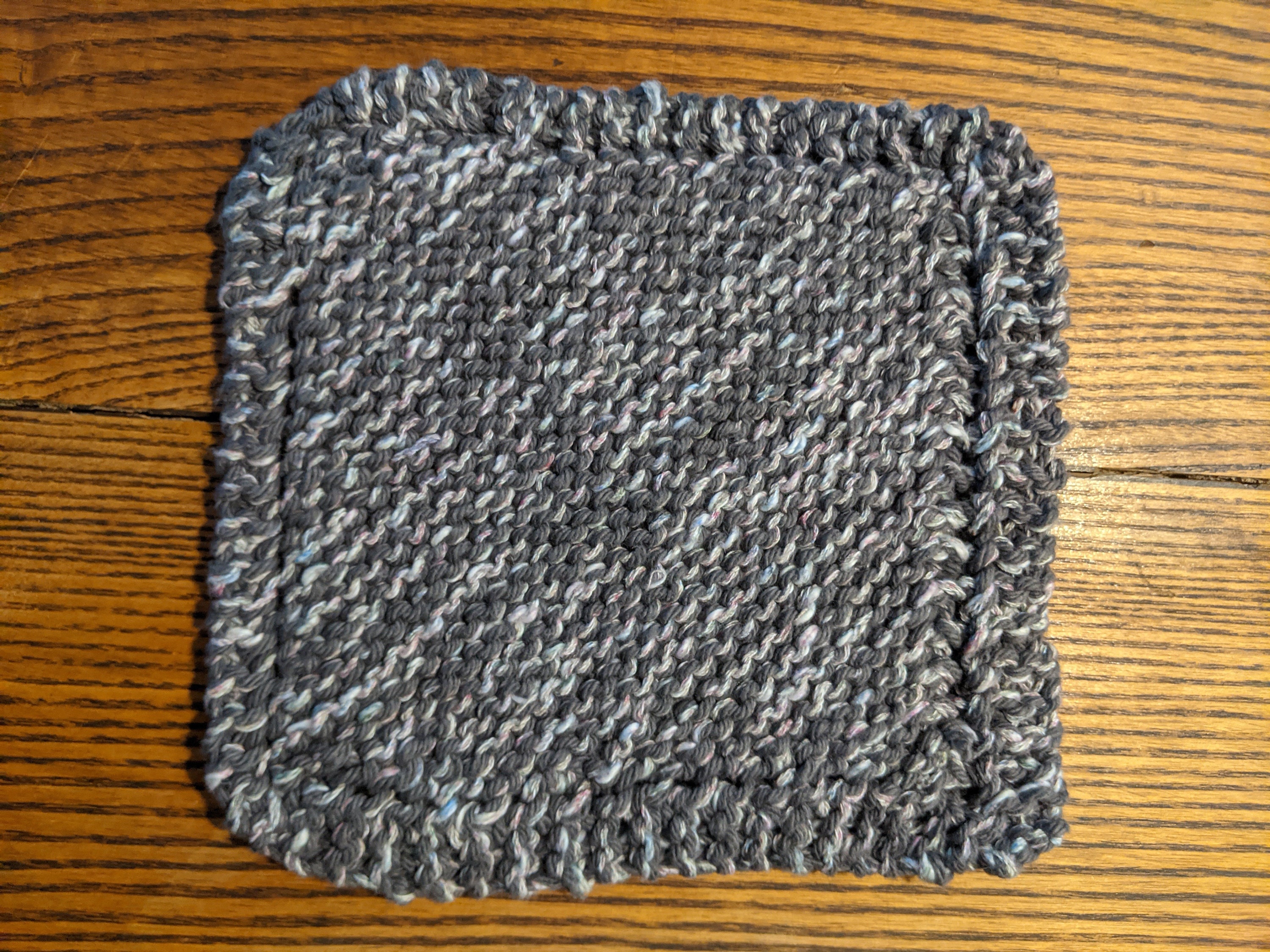 handknitted cotton 8  dark gray and light variegated dishcloth