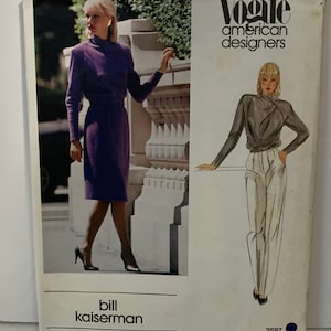 Vintage Vogue 2597 American Designer Bill Kaiserman Blouson Dress Pullover Top Asymmetrical Shirt 1980s Size 14 Bust 36&quot; UNCUT FF