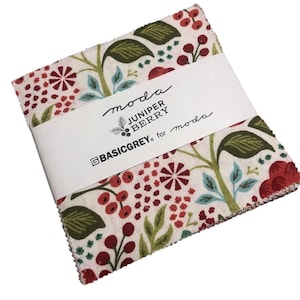 Moda Juniper Berry 5” Charm Pack Cotton Fabric BasicGrey Christmas Holiday Retired Prints 42 Piece Bundle