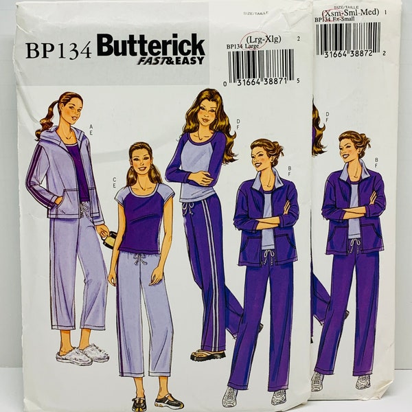 Easy To Sew Misses Knit Loungewear Butterick BP134 134 4083 Jacket Hoodie Tops Pants Exercise Tracksuit Size XS-S-M 6-14 or L-XL 16-22 UNCUT