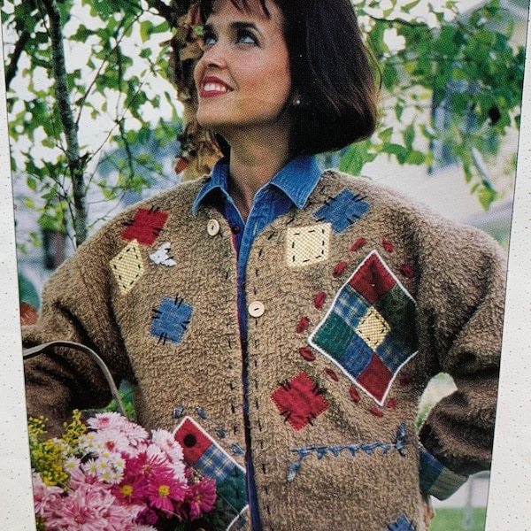 Misses Thready Bare Patchwork Appliqué Jacket Sewing Pattern Teddies Teddy Bears Squares Kunin Shaggy Plush Felt Sizes S-M-L Vintage