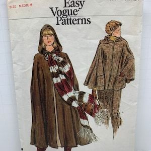 Very Easy Vogue 9032 Misses Hooded Cape MIDI or Fingertip Length Sewing Pattern Rare Vintage 1970s Four Piece Pattern Sz Medium 12-14