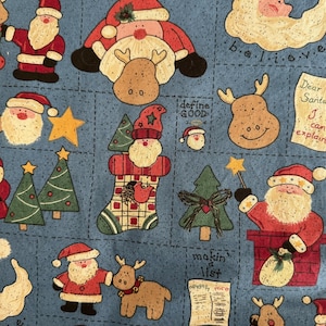 Cartas a Papá Noel Tela navideña de algodón Cuadrados de Papá Noel Renos Patchwork Árboles Estrellas Corazones Medias Estilo rústico primitivo 44 x 34