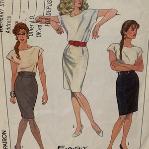 Vintage Simplicity 8440 Womens Misses 1980s Pencil Skirt Straight Sewing Pattern with Cummerbund 10 12 14 Waist Partially Cut (3 Pc)