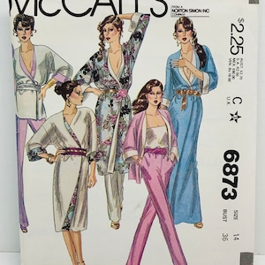 Vintage 70s Misses Reversible Wrap Dress Jacket Pants and Belt Sewing Pattern McCall’s 6873 Size 14 Bust 36 UNCUT FF
