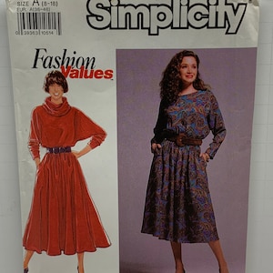 Simplicity 9880 Misses Pullover Dress with Detachable Cowl Neck Sewing Pattern Loose Fit Dress with Full Skirt Sizes 8-18 UNCUT