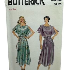 May include: A vintage sewing pattern for a dress, featuring two models wearing different versions of the dress. The pattern is from Butterick and is size 14. The pattern number is 3545 and the price is $2.25.