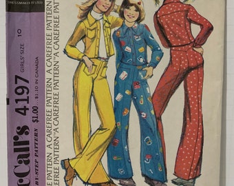 Vintage 1970s McCall’s 4197 Girls Jacket and Pants Pantsuit Size 10 Breast 28.5” UNCUT FF