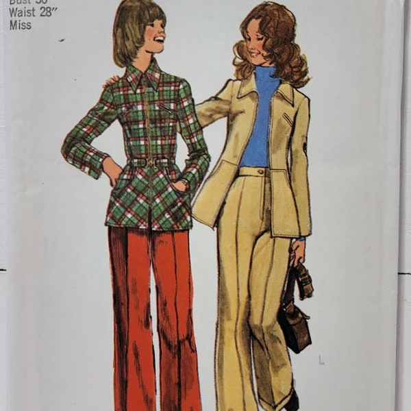 Vintage 1970s Simplicity 5251 Misses Unlined Shirt-Jacket And Pants Pantsuit  Sewing Pattern Size 14 B36 W28  UNCUT FF