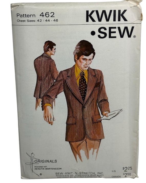 70s コットンツイル フィッシャーマンジャケット Kwik Sew 462 Men's Single or Double Breasted Jacket Sewing Pattern