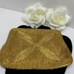 Bolso de mano vintage de los años 60 con cuentas, para usar como cartera de mano o con asa de cadena pequeña, estilo japonés, para bodas o bailes de graduación