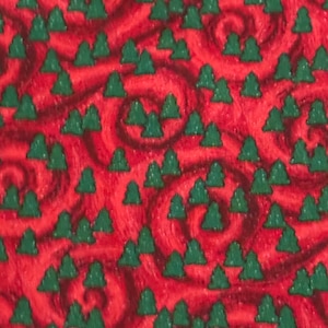 Christmas Trees Cotton Fabric Red Background with Green Trees Sold by the Yard