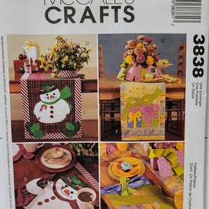 McCall’ 3838 Christmas and Easter Tabletop Sewing Pattern J. Beretta Winter Snowman or Spring Table Runners, Centerpieces and Napkins  UNCUT
