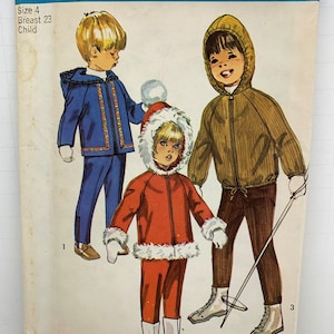 Simplicity 8473 Child’s Hooded Lined Jacket and Snow Pants Vintage 1970s Unisex Boys and Girls Sewing Pattern Size 4 UNCUT FF