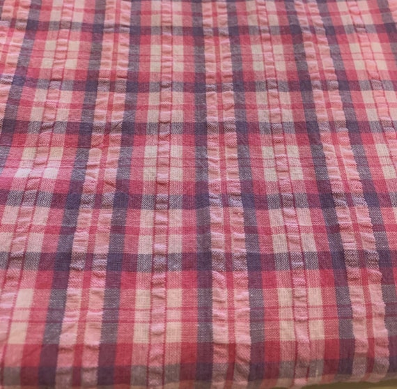 Vintage 80s Pink and Blue Plaid Seersucker Fabric Sold by the - Etsy