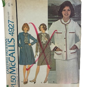 May include: Vintage McCall's pattern envelope featuring illustrations of women's clothing designs. The envelope shows a blue coat and skirt, a tweed suit, and a white jacket and skirt. Text includes "Carefree Patterns" and "$1.50".