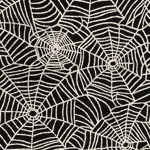 Halloween Fabric Cotton Spider Webs Silver on Black By the Yard