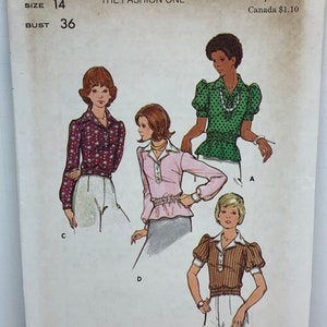 Misses Blouses Tops with Elastic Waist Collar and Sleeve Variations Sewing Pattern Butterick 3197 Vintage 1970s Size 14 Bust 36 UNCUT image 2